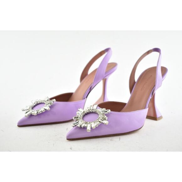Amina Muaddi 95 Begum Slingback Unicorn Purple Crystal Sandal Heel Pump 36.5 - Picture 7 of 9